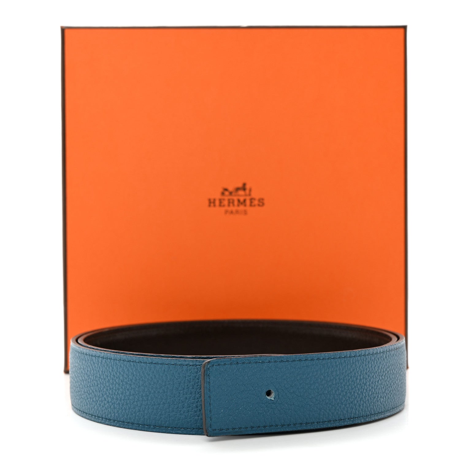 Hermes Box Togo 32mm Belt Strap 90 Chocolate Bleu Izmir 9 of 9