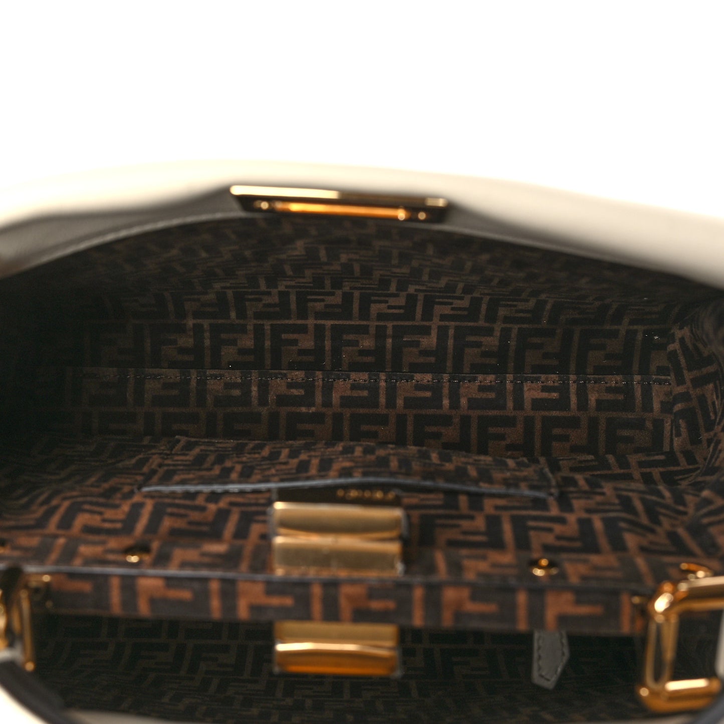 Vitello Seta Suede FF Mini Peekaboo Iconic Satchel Uovo Sigaro Marrone