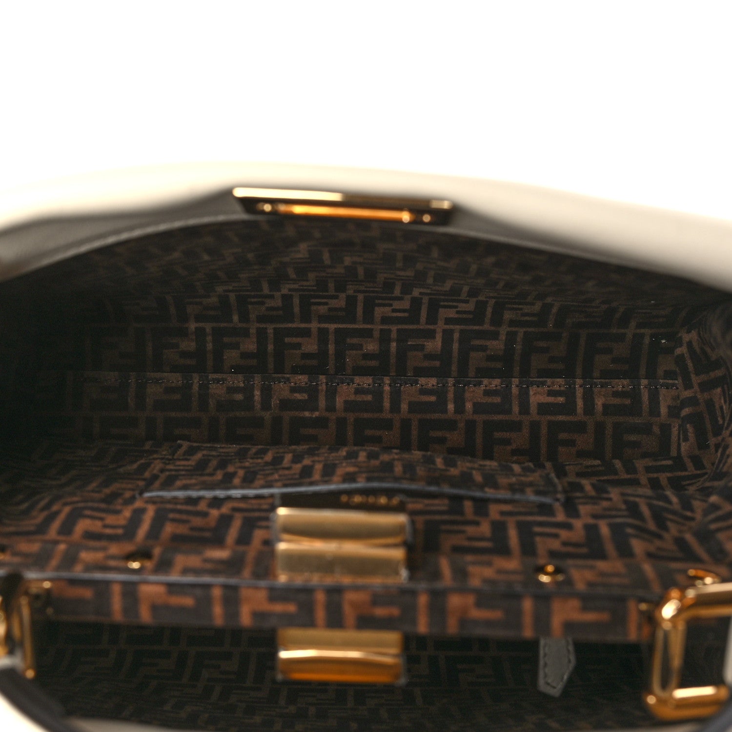 Fendi Vitello Seta Suede FF Mini Peekaboo Iconic Satchel Uovo Sigaro Marrone 5 of 11