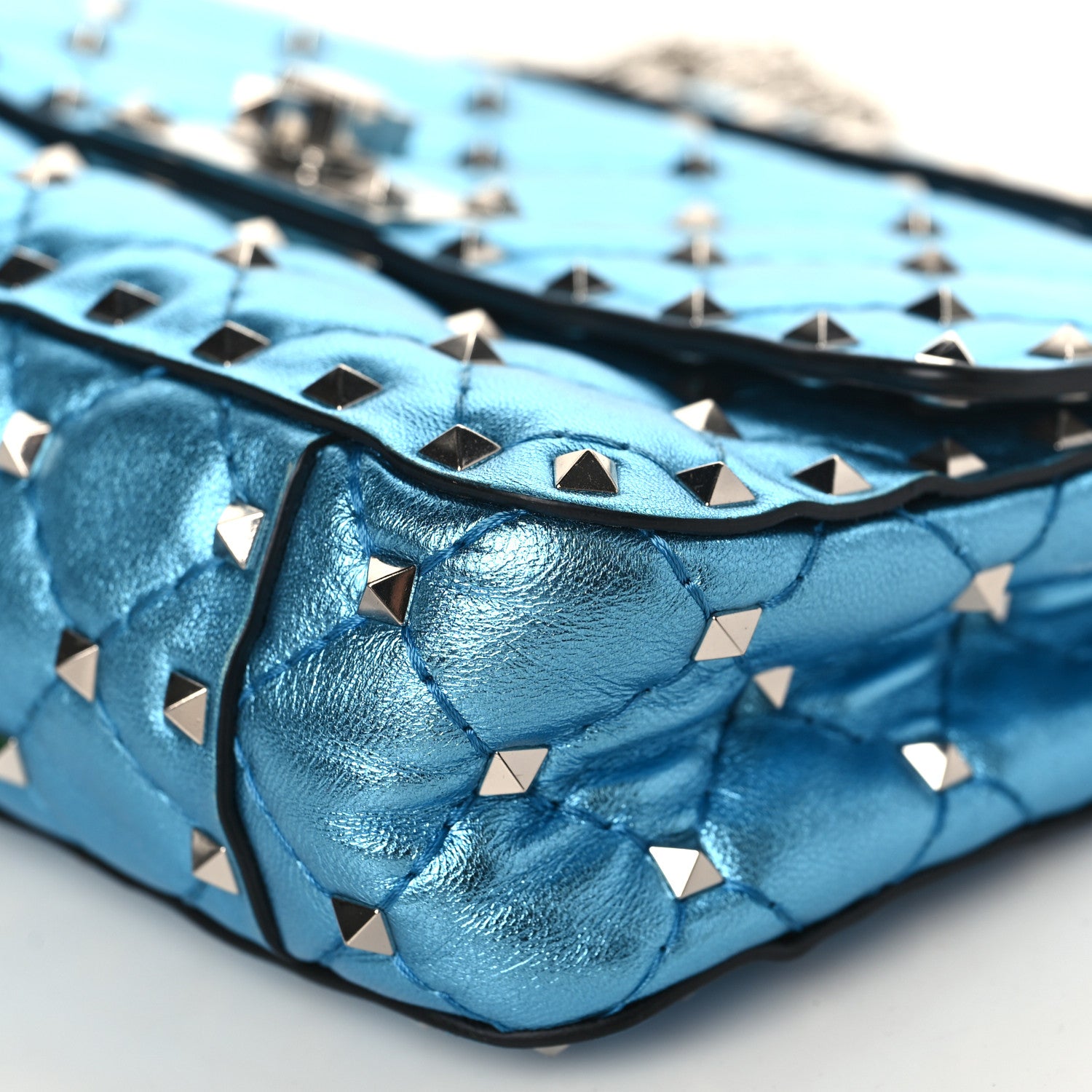 Valentino Garavani Metallic Nappa Small Rockstud Spike Shoulder Bag Cerulean 9 of 9