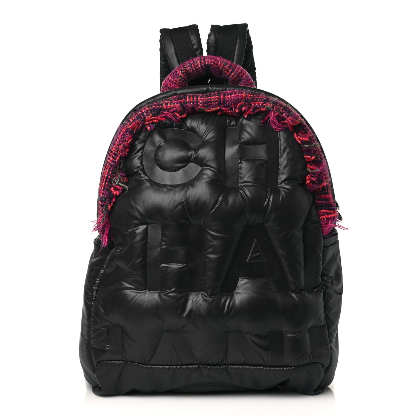 Nylon Tweed Coco Neige Backpack Black Pink