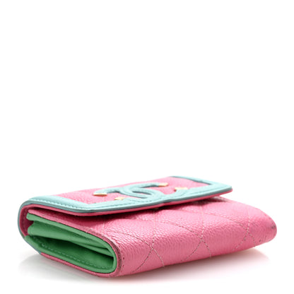 Chanel Caviar Quilted Filigree Flap Card Holder Pink Blue Green 4 of 11