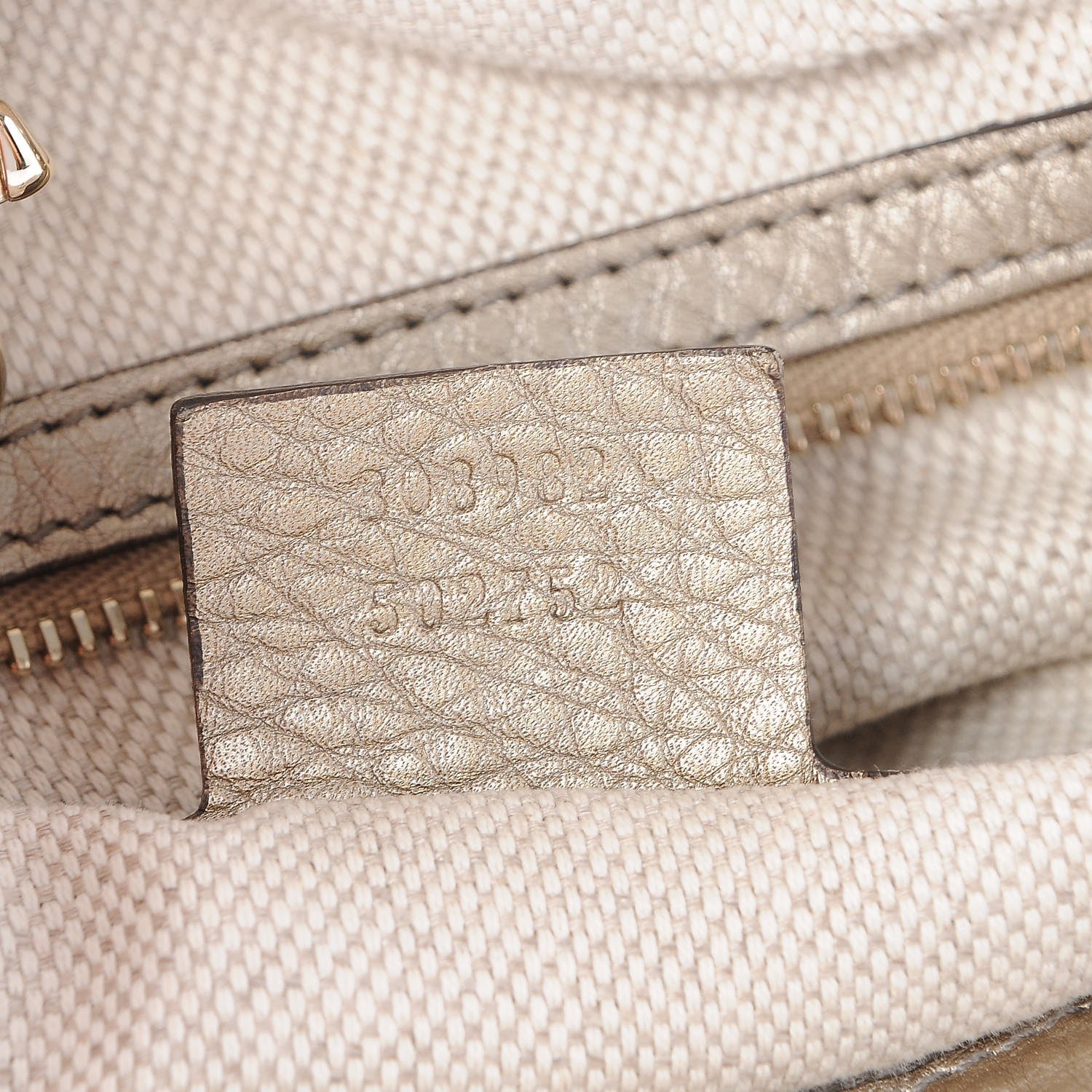 Gucci Metallic Pebbled Calfskin Medium Soho Chain Shoulder Bag Golden Beige 7 of 7