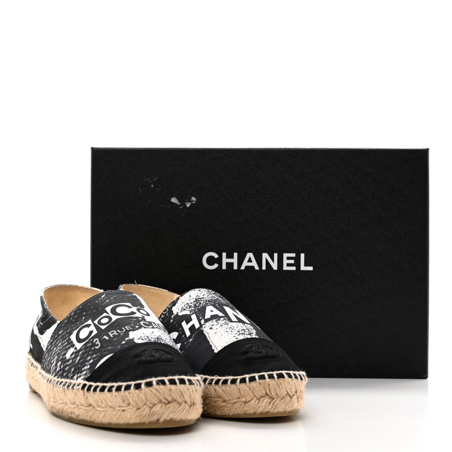 Printed Canvas Grosgrain 31 Rue Cambon Espadrilles 40 Black White