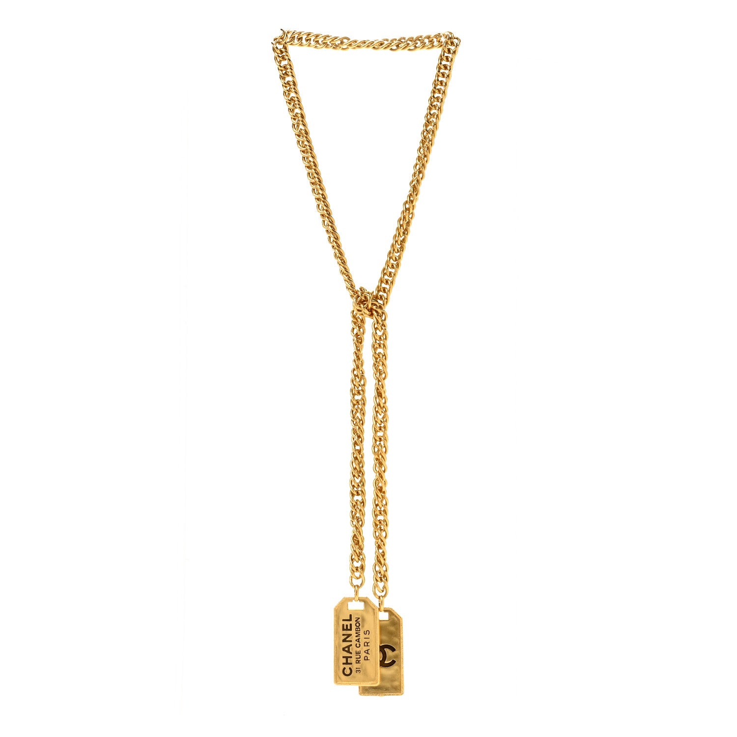 Chanel Metal ID Dog Tag Charm Necklace Gold 3 of 4