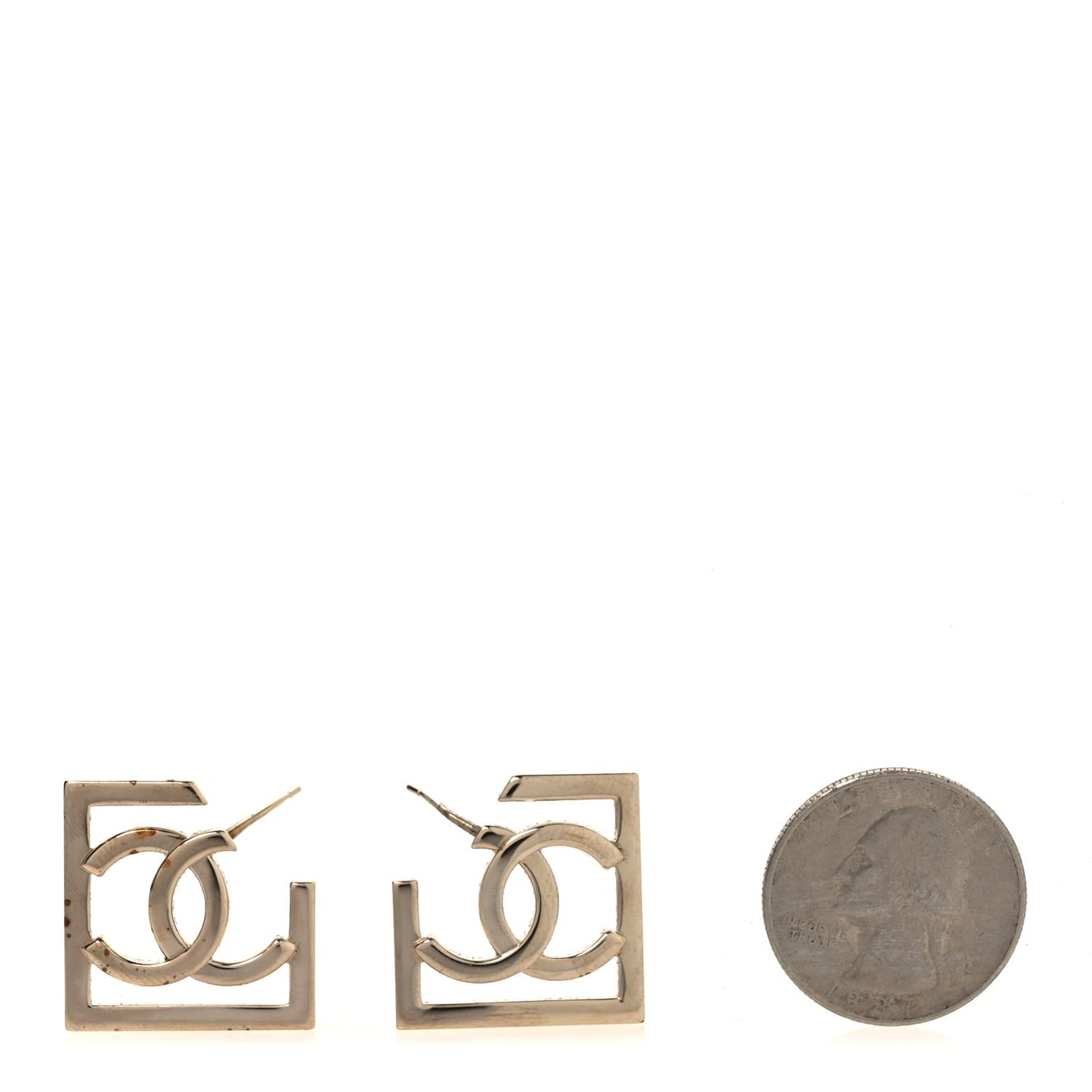 Metal Square Cutout CC Hoop Earrings Gold