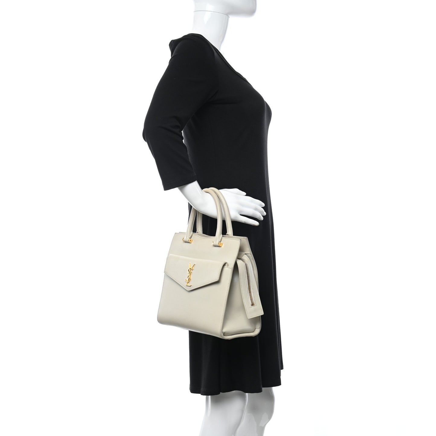 Shiny Calfskin Small Uptown Tote Crema Soft