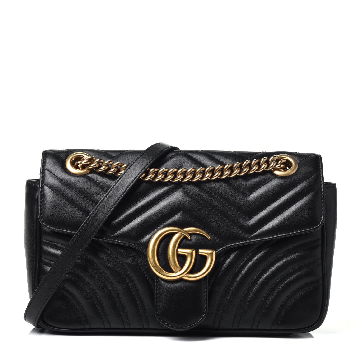 Gucci Calfskin Matelasse Small GG Marmont Shoulder Bag Black 1 of 9
