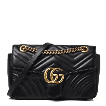 Gucci Calfskin Matelasse Small GG Marmont Shoulder Bag Black 1 of 9