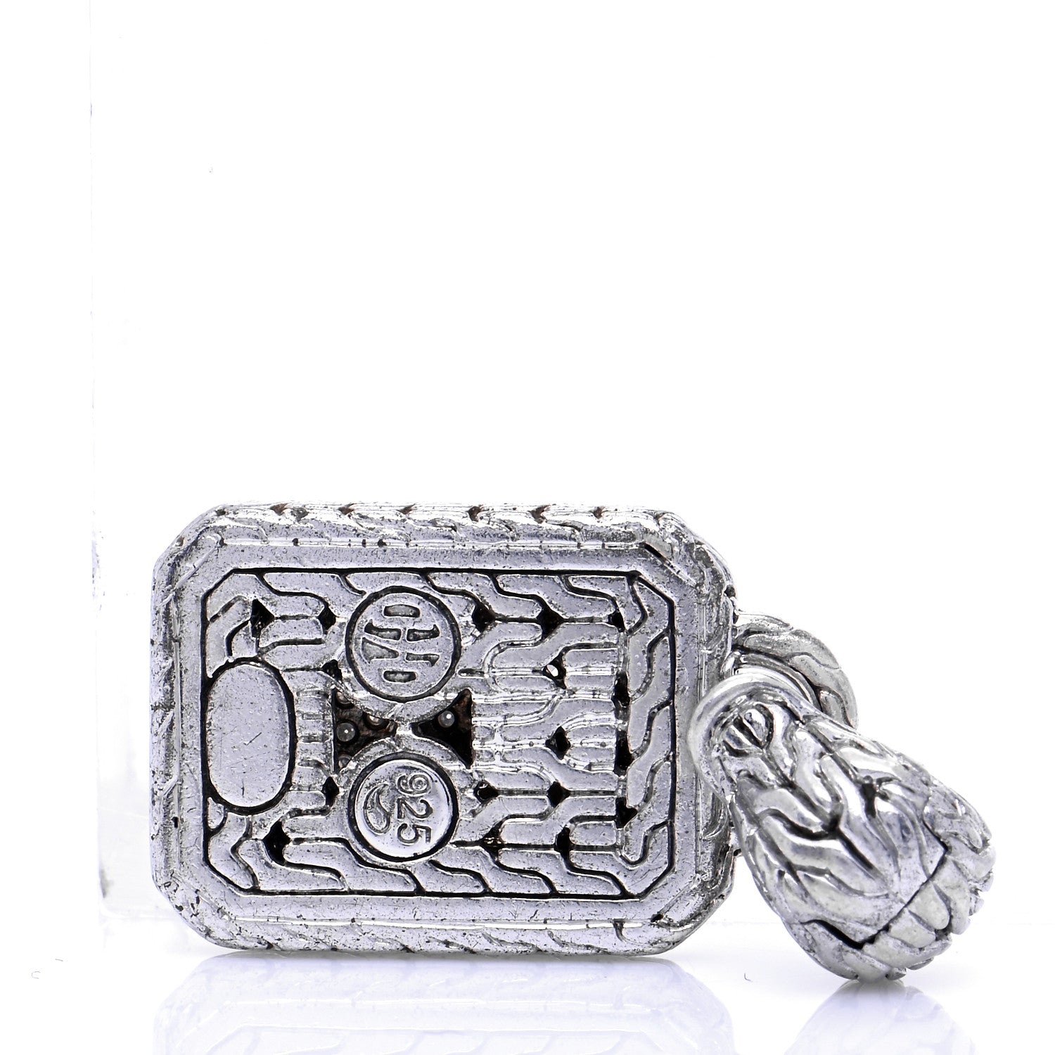 John Hardy Sterling Silver Classic Chain Pave Diamond Enhancer Pendant 4 of 5