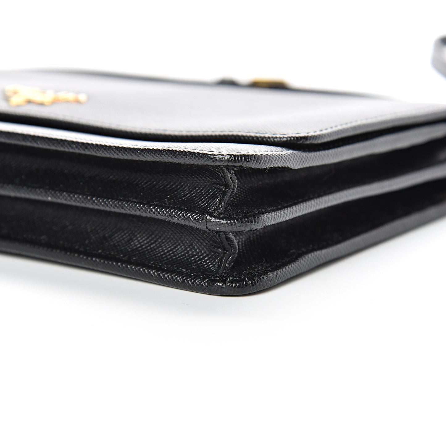 Saffiano Metal Flap Wallet With Strap Black