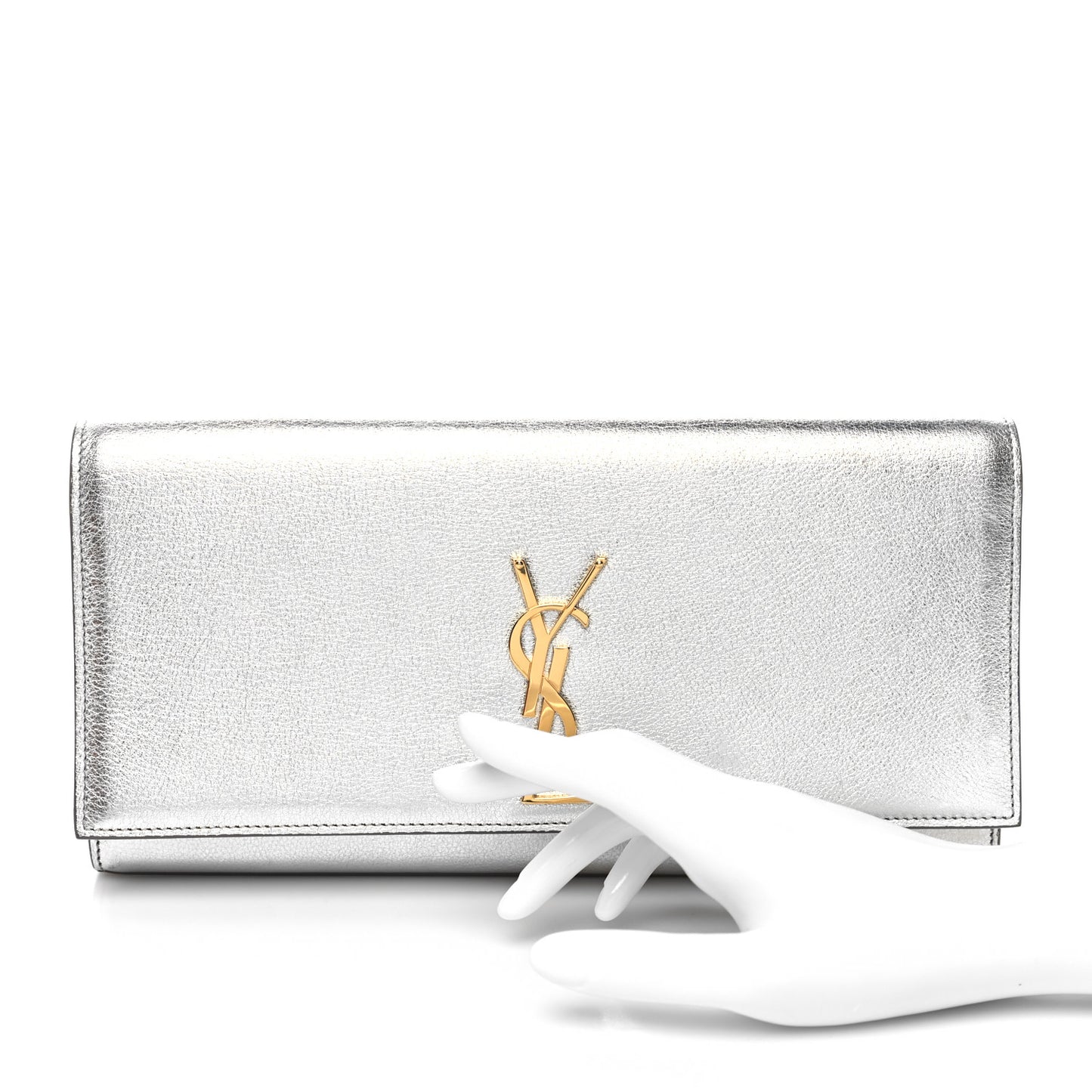 Textured Metallic Calfskin Classic Monogram Cassandre Clutch Silver
