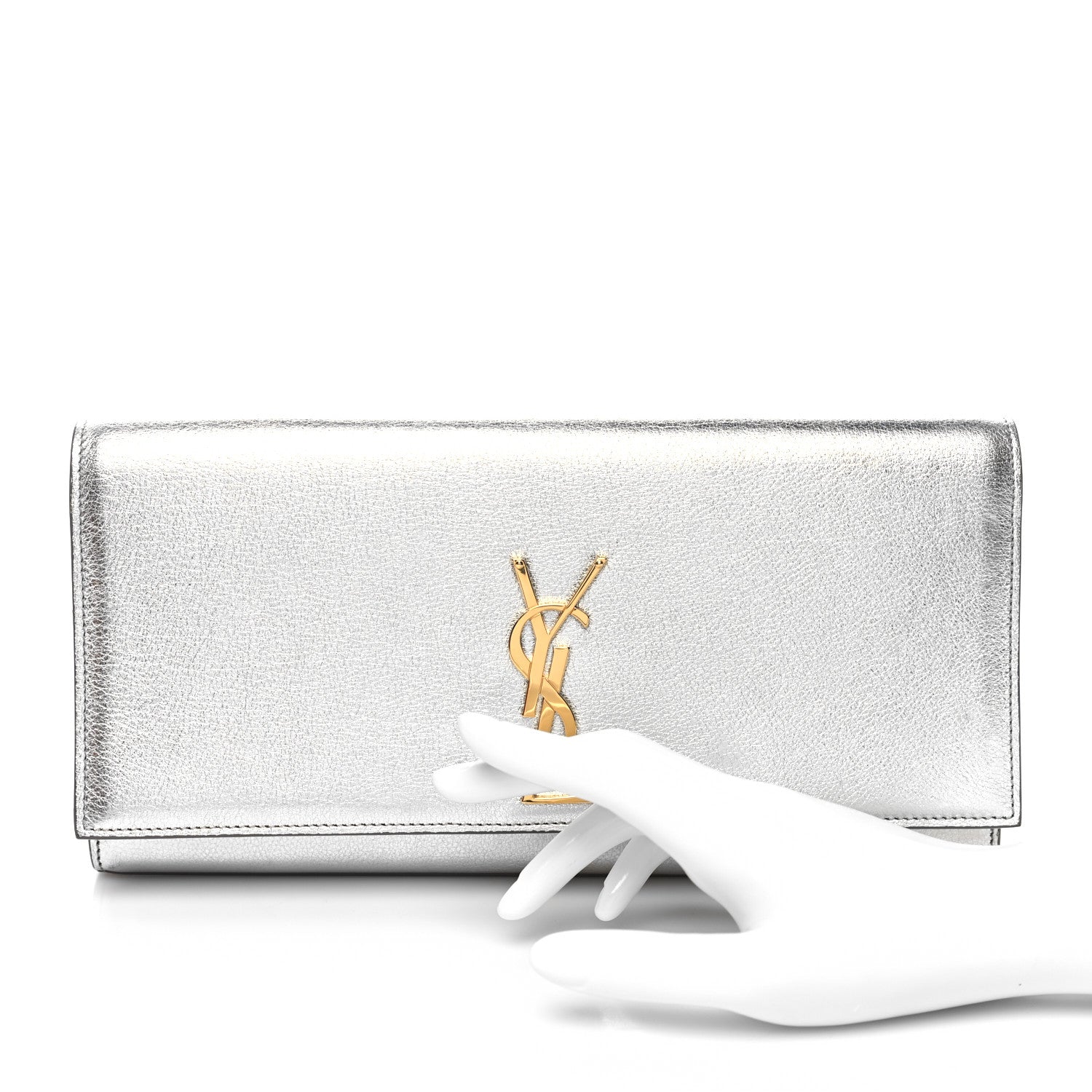 Saint Laurent Textured Metallic Calfskin Classic Monogram Cassandre Clutch Silver 2 of 9