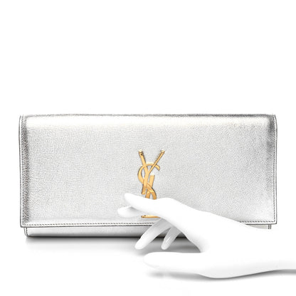 Saint Laurent Textured Metallic Calfskin Classic Monogram Cassandre Clutch Silver 2 of 9