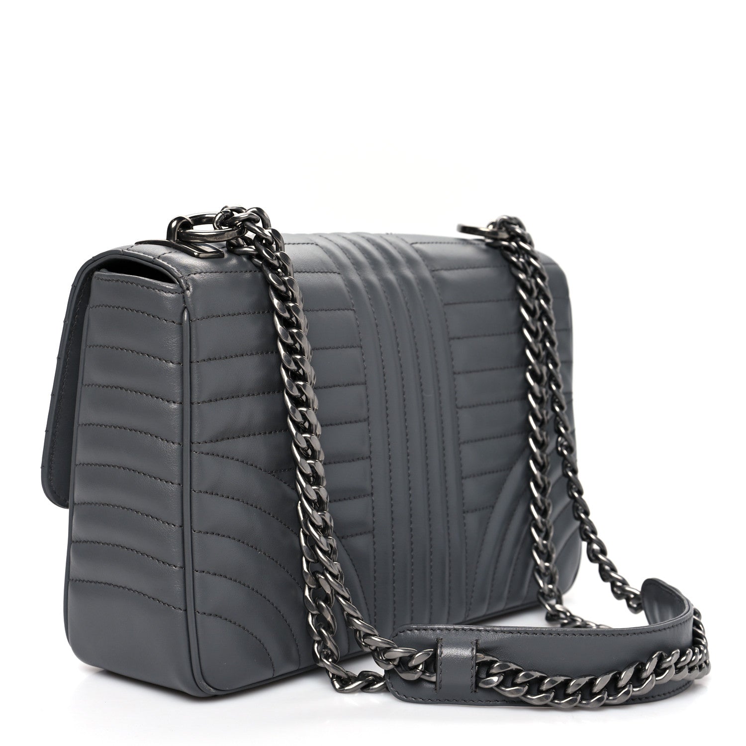 Prada Soft Calfskin Impunture Diagramme Large Chain Flap Shoulder Bag Mercurio 2 of 7