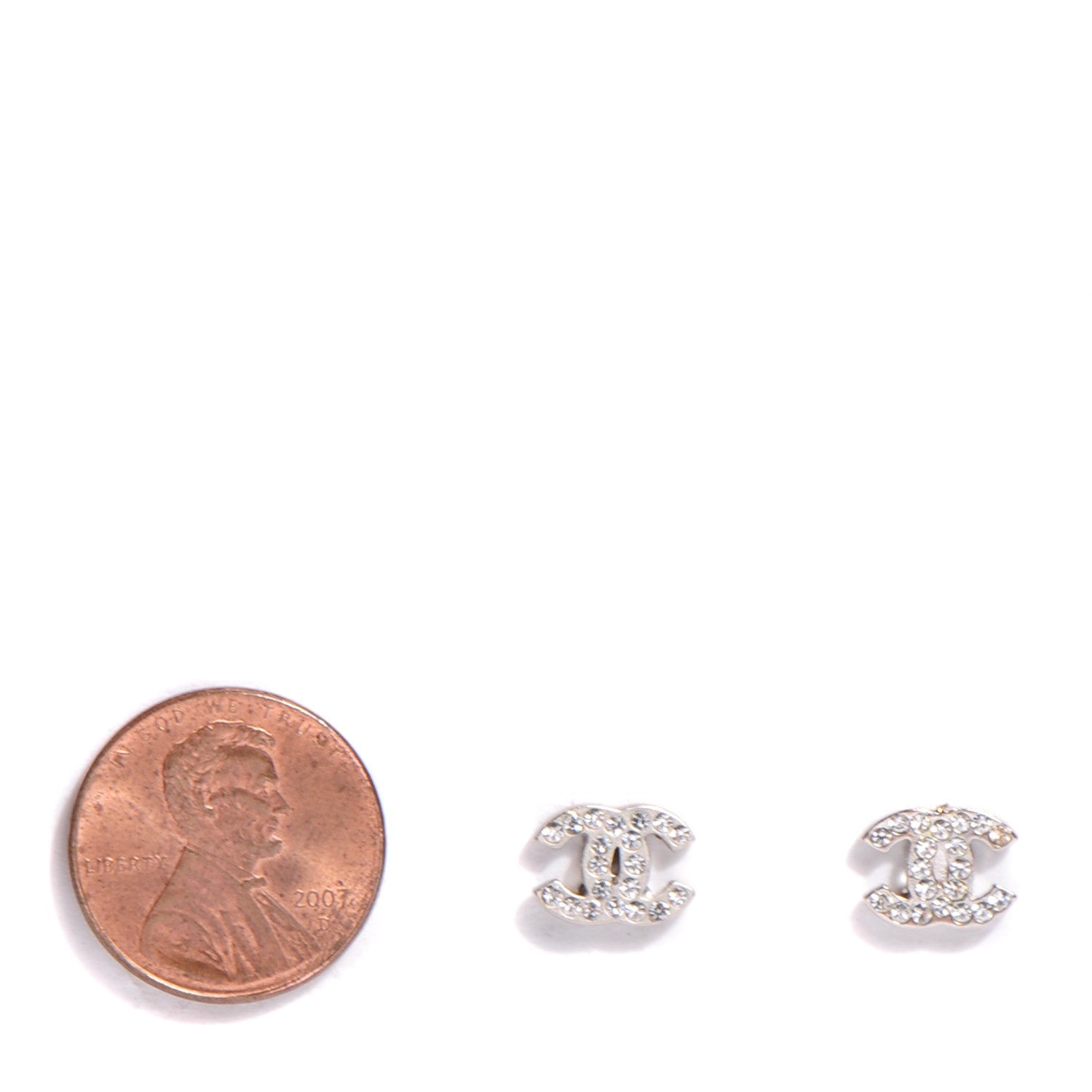 Chanel Crystal Timeless CC Earrings Silver 2 of 4