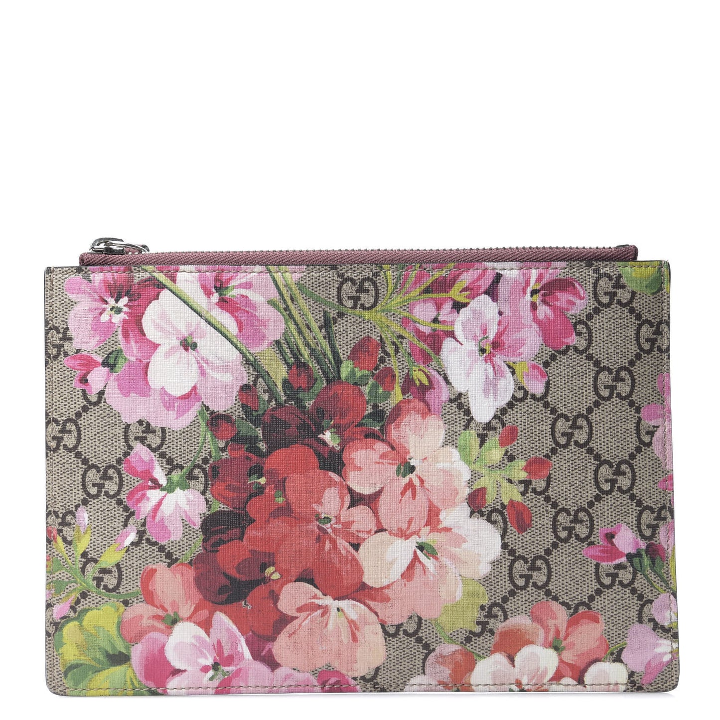 GG Supreme Monogram Blooms Small Zip Pouch Beige Multicolor Dry Rose