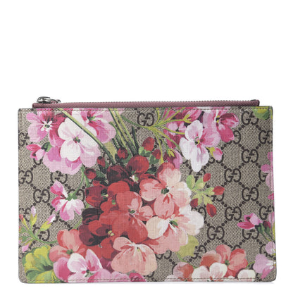 Gucci GG Supreme Monogram Blooms Small Zip Pouch Beige Multicolor Dry Rose 1 of 6