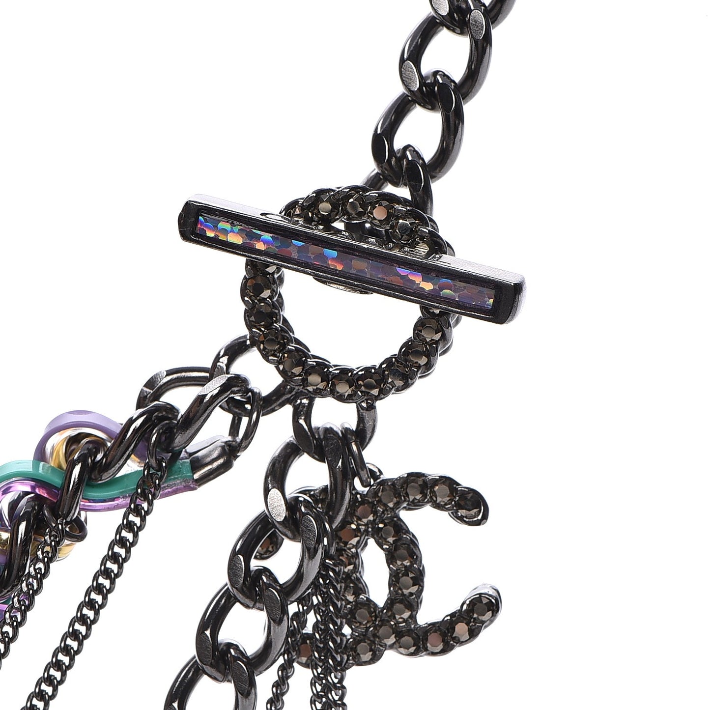 Ruthenium PVC Enamel CC Multi Strand Chain Link Choker Necklace Silver Multi
