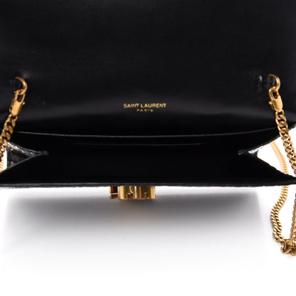 Saint Laurent Calfskin Crocodile Embossed Monogram Cassandra Chain Wallet Black 5 of 10