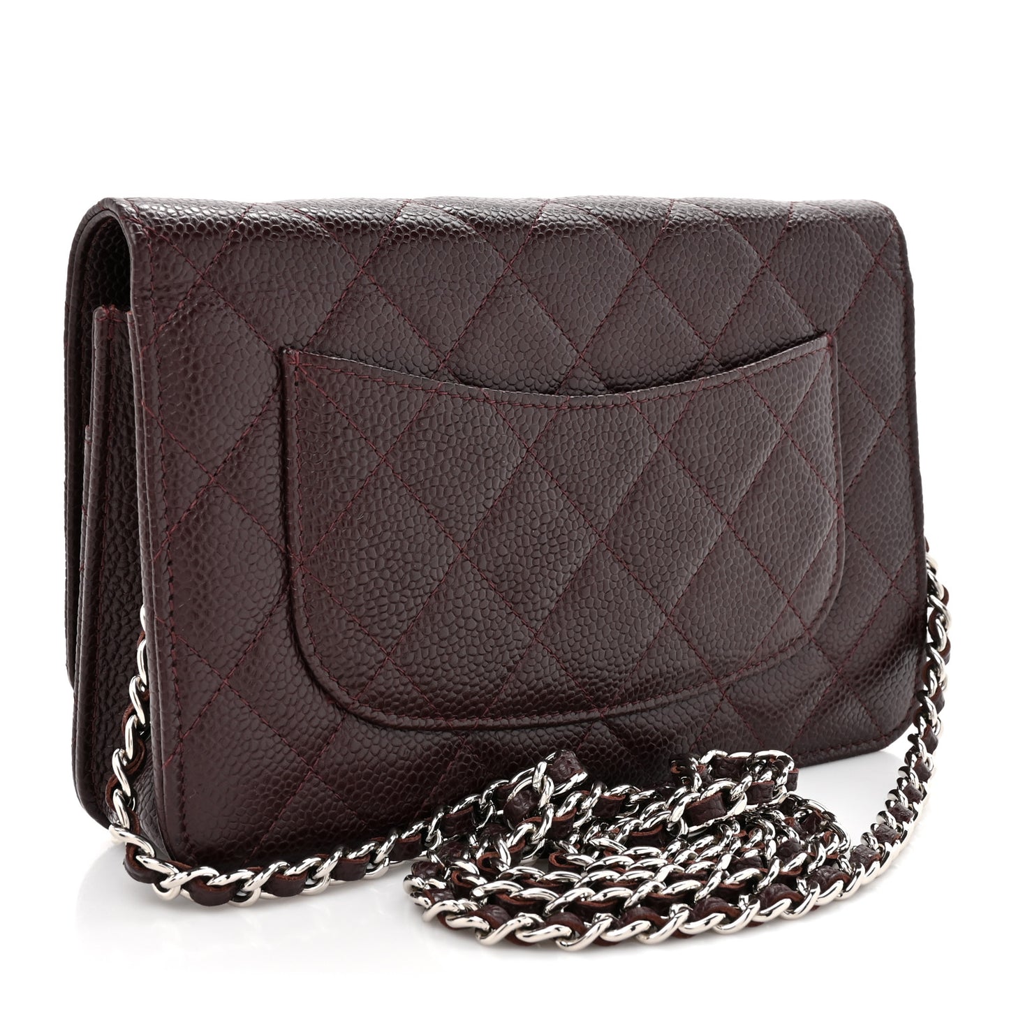 Caviar Quilted Wallet on Chain WOC Burgundy