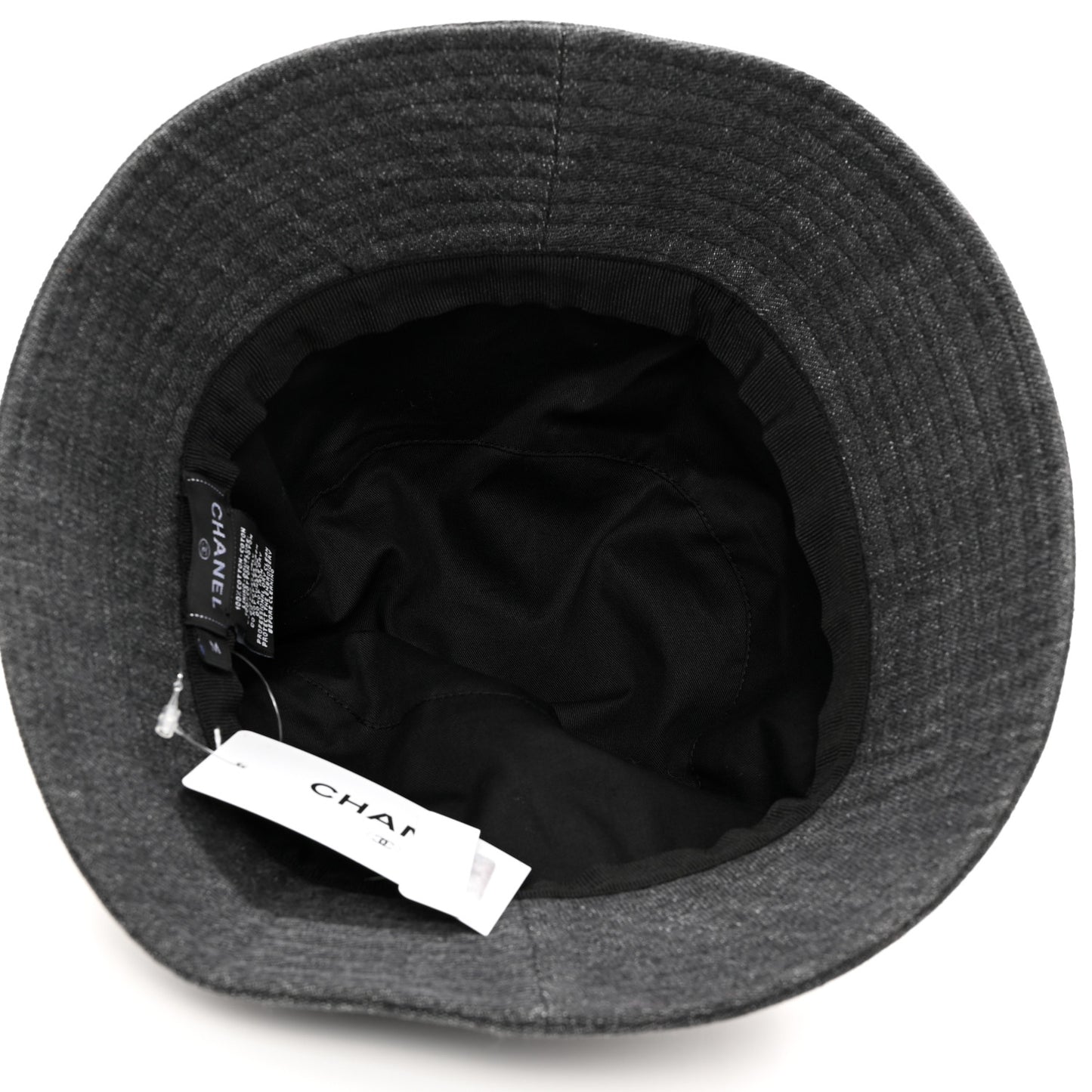 Denim Sequin Cloche Logo Bucket Hat M Black