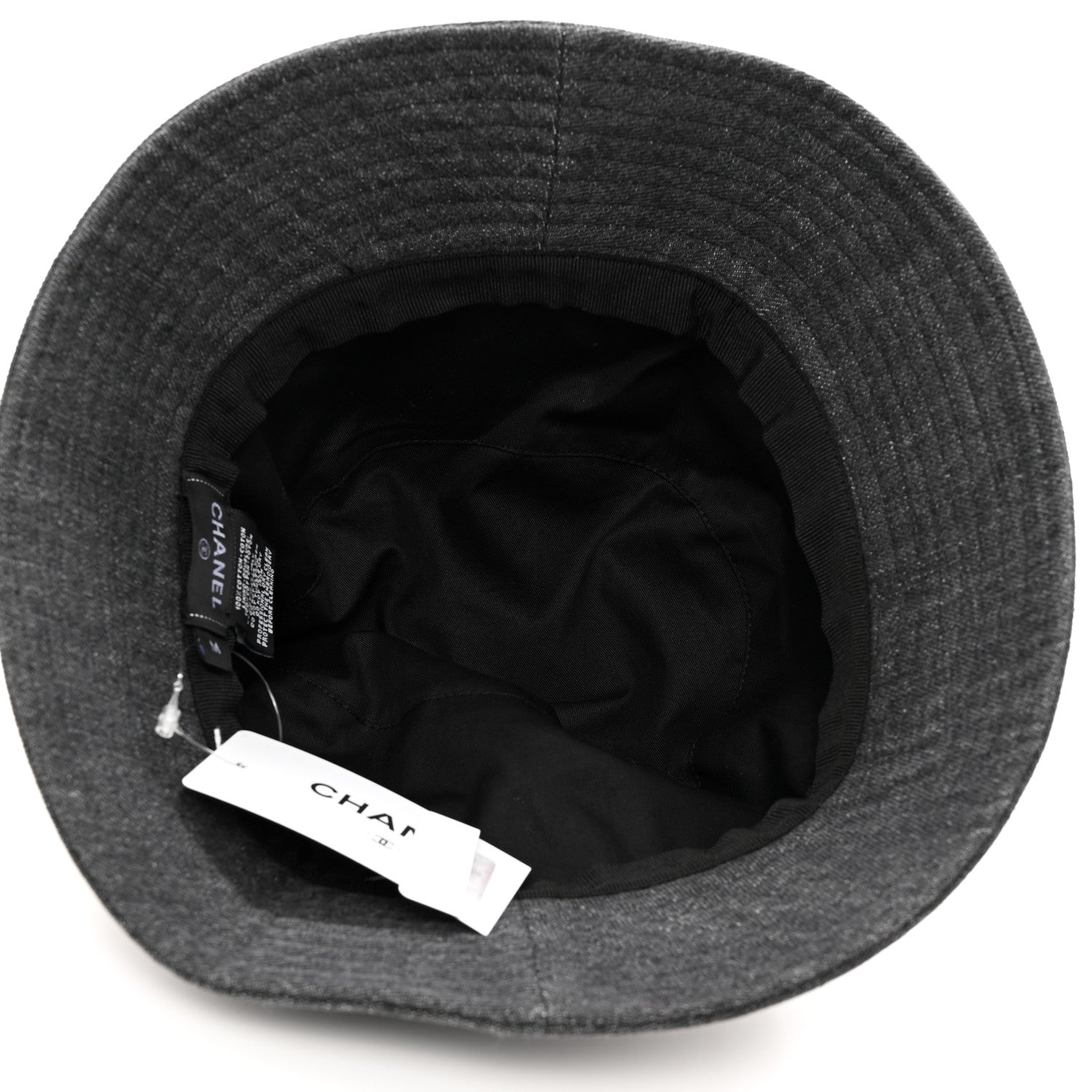 Chanel Denim Sequin Cloche Logo Bucket Hat M Black 7 of 8