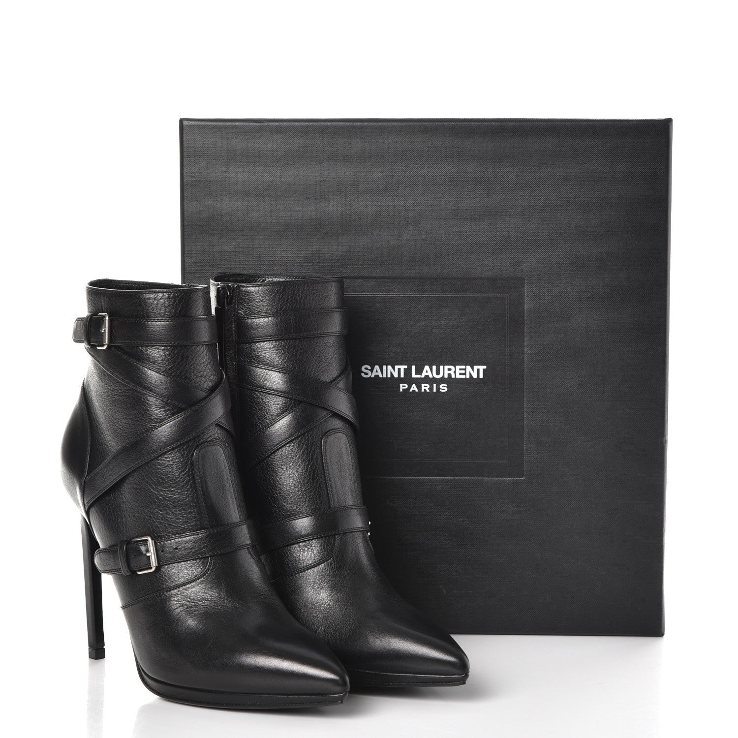 Saint Laurent Calfskin Paris Plat 105 Ankle Boots 36.5 Black 9 of 9