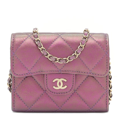 Chanel Iridescent Lambskin Quilted Flap Card Holder On Chain Purple 1 of 10