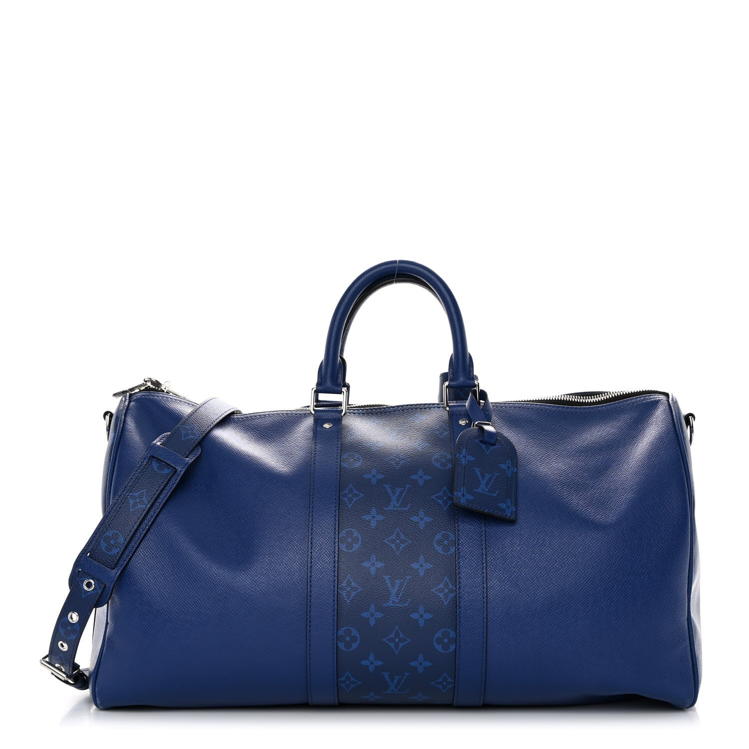 Louis Vuitton Taiga Monogram Eclipse Keepall Bandouliere 50 Pacific Blue 1 of 12