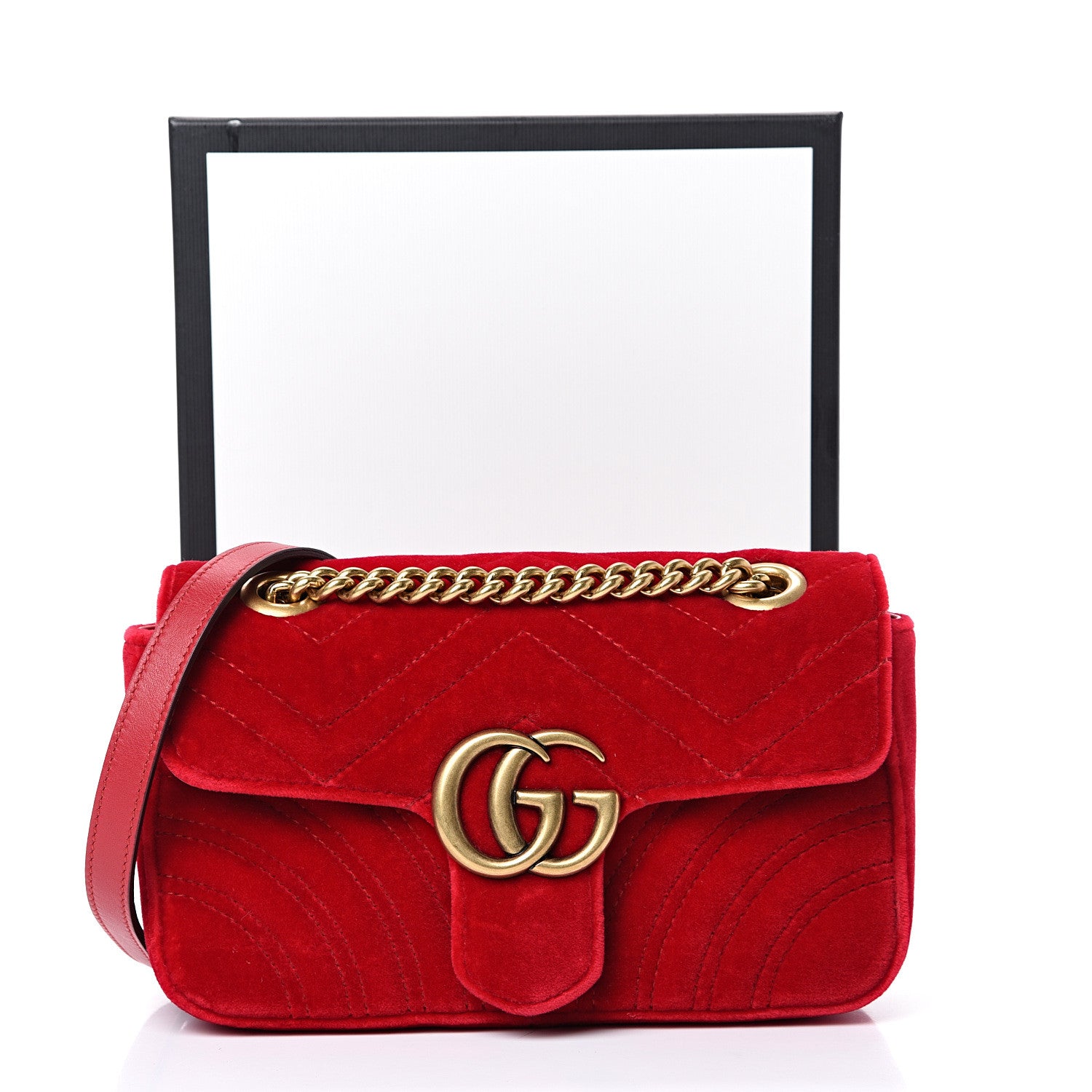 Gucci Velvet Matelasse Mini GG Marmont Shoulder Bag Hibiscus Red 12 of 12