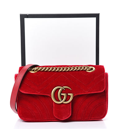 Gucci Velvet Matelasse Mini GG Marmont Shoulder Bag Hibiscus Red 12 of 12