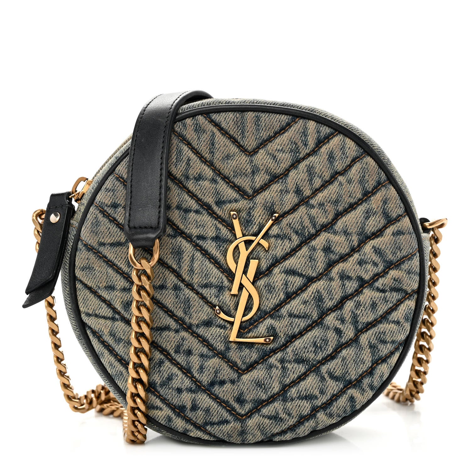 Saint Laurent Denim Quilted Monogram Round Crossbody Bag Rodeo Blue 1 of 10