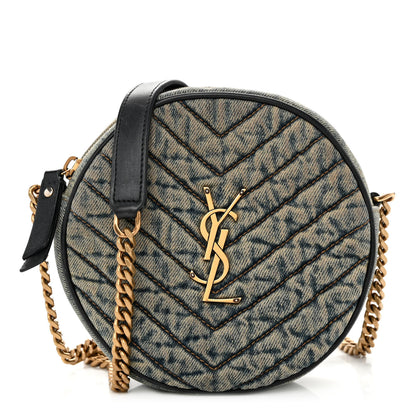 Saint Laurent Denim Quilted Monogram Round Crossbody Bag Rodeo Blue 1 of 10
