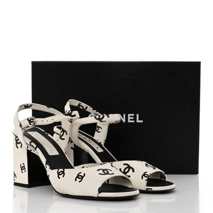 Chanel Lambskin Printed Coco Beach Sandals 40 White Black 9 of 9