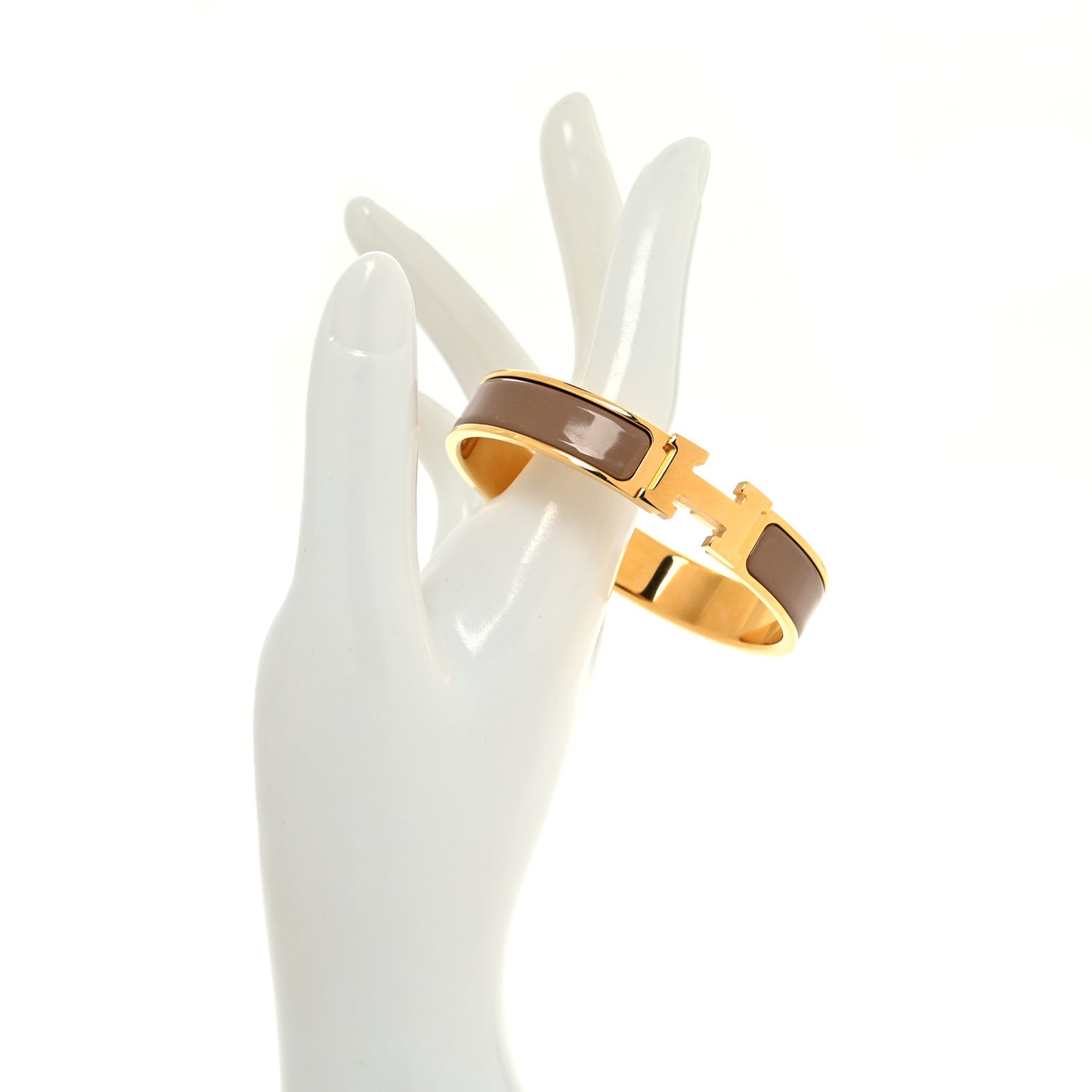 Enamel Narrow Clic Clac H Bracelet PM Marron Glace