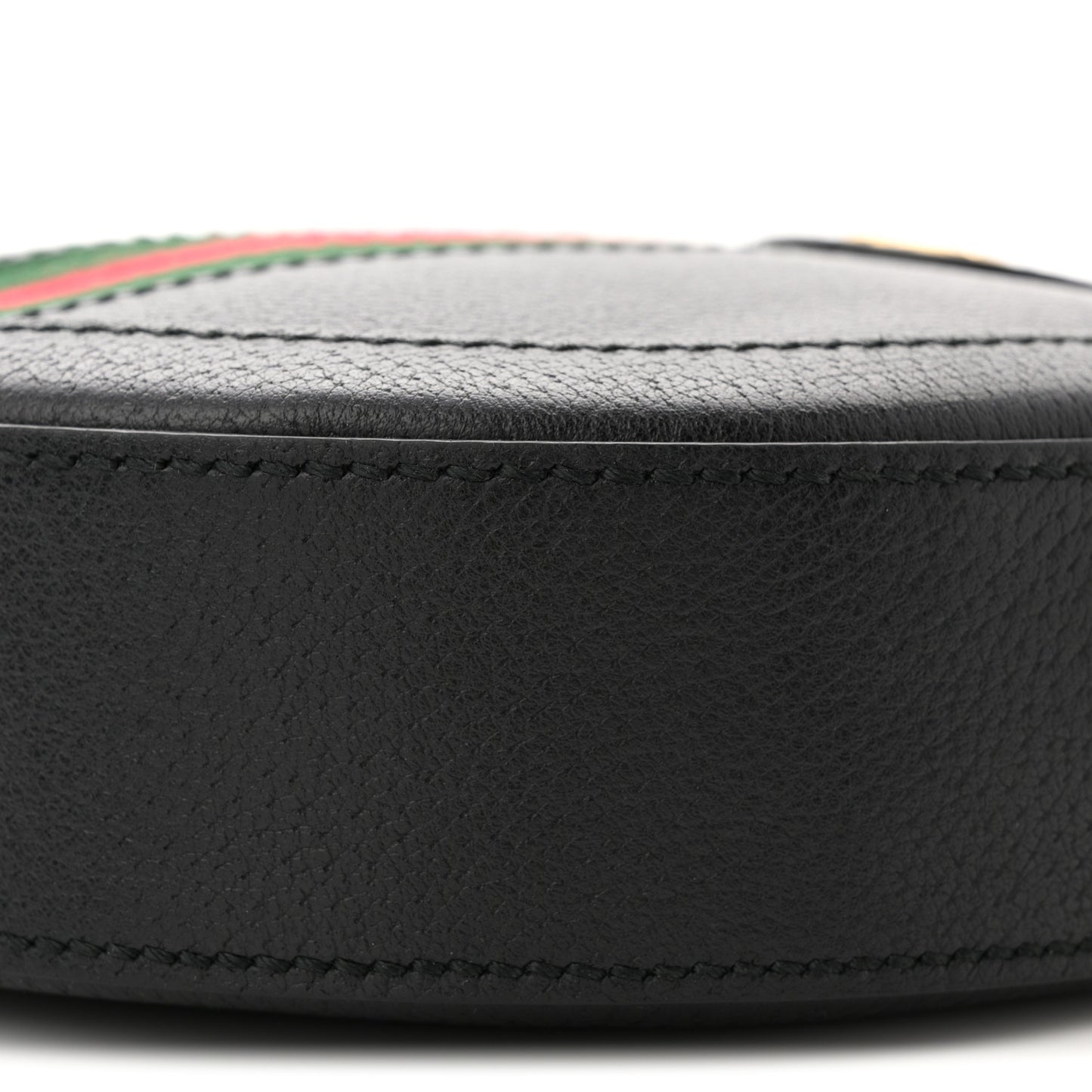 Grained Calfskin Web Mini Ophidia Round Shoulder Bag Black