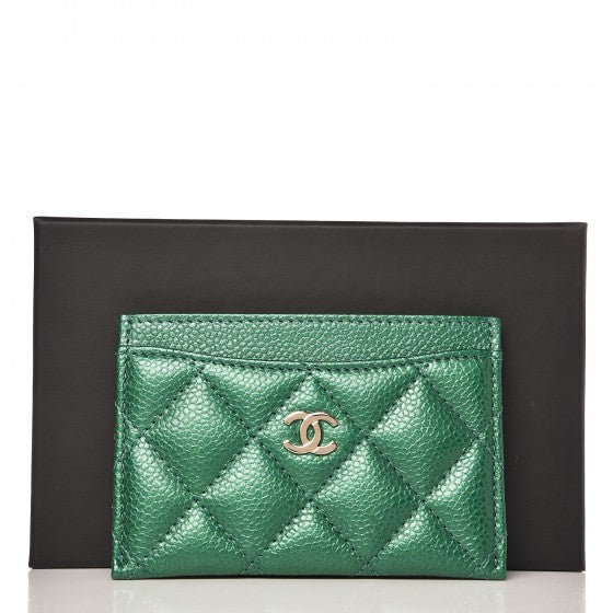 Chanel Metallic Caviar Quilted Card Holder Green 8 of 8
