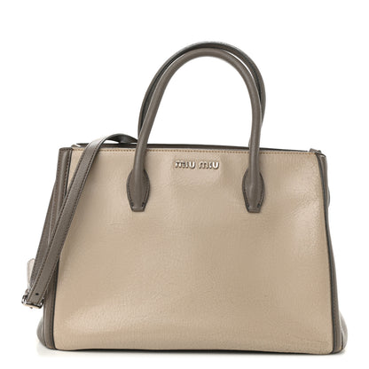 Miu Miu Crackled Goatskin Top Handle Tote Pomice Argilla 1 of 15