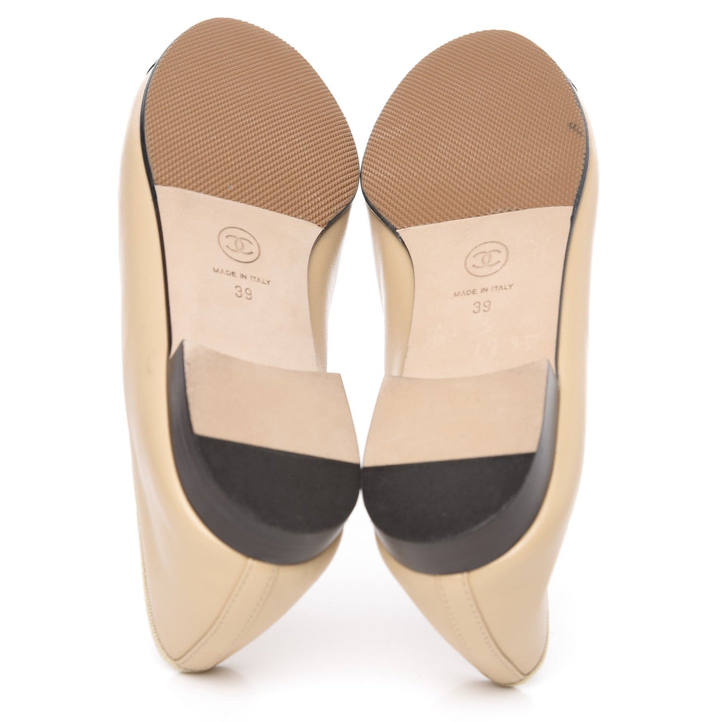 Lambskin Cap Toe CC Ballerina Flats 39 Beige Black