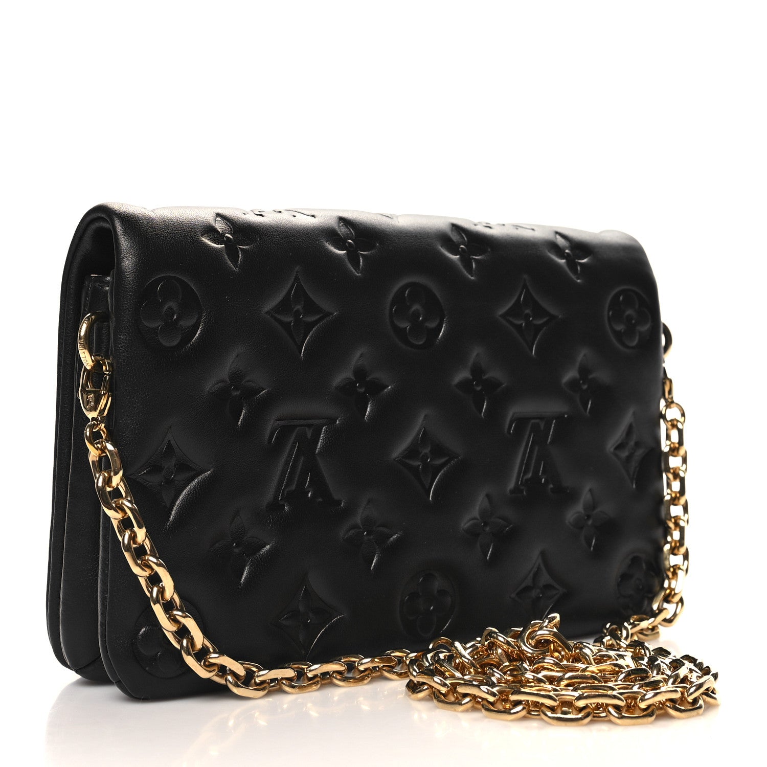 Louis Vuitton Lambskin Embossed Monogram Pochette Coussin Black 2 of 10