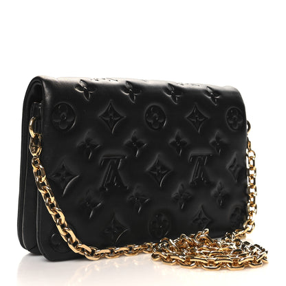 Louis Vuitton Lambskin Embossed Monogram Pochette Coussin Black 2 of 10
