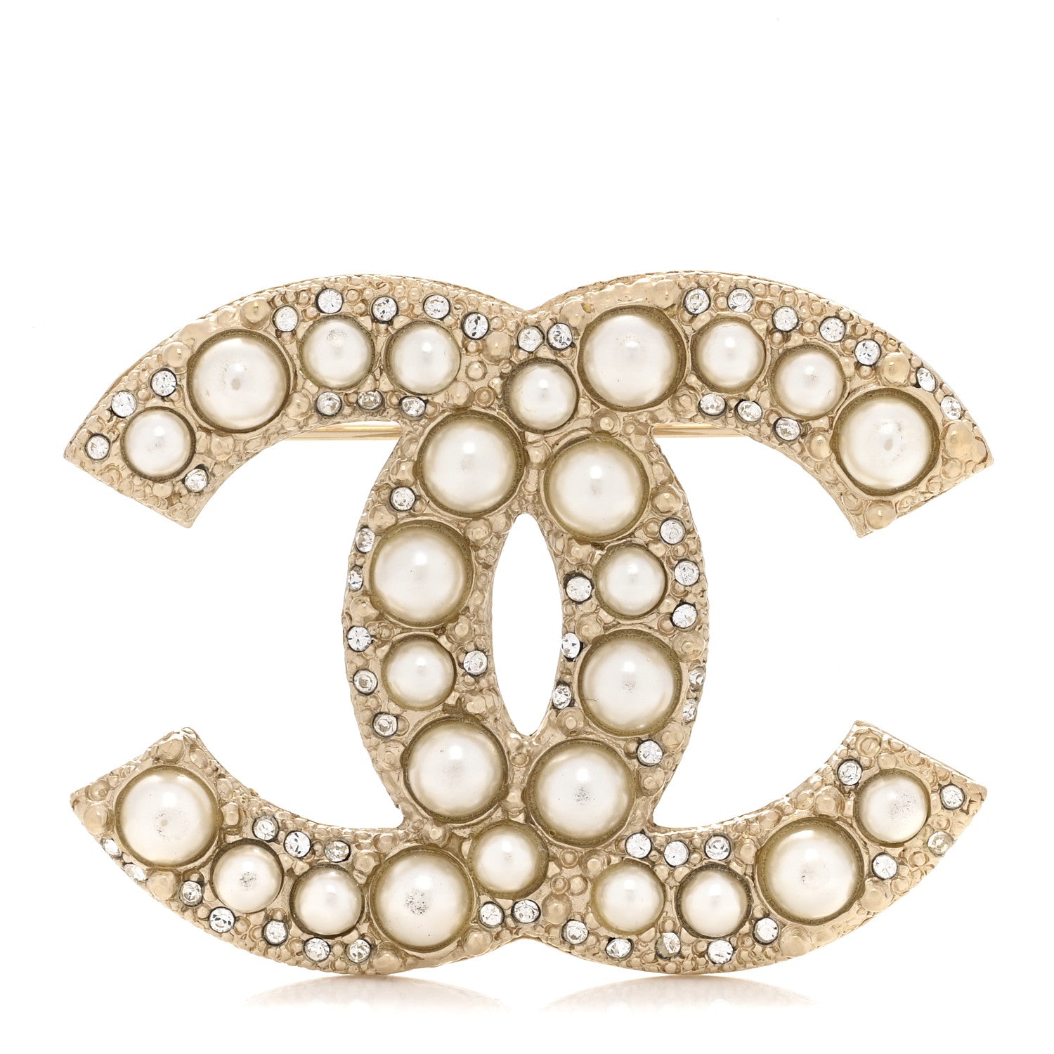 Chanel Metal Crystal Graduated Pearl CC Brooch Gold 1 of 4