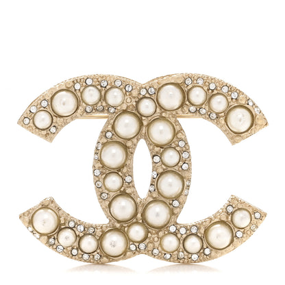 Chanel Metal Crystal Graduated Pearl CC Brooch Gold 1 of 4