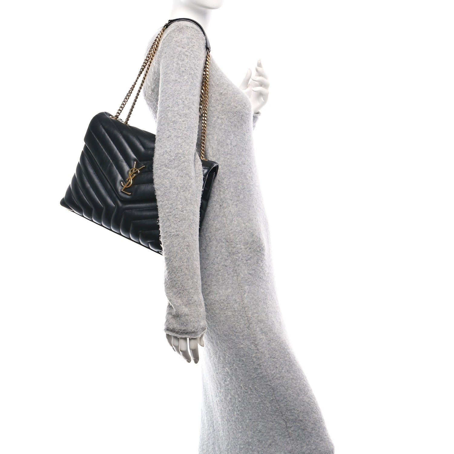 Saint Laurent Calfskin Y Quilted Monogram Medium Loulou Chain Satchel Black 2 of 11
