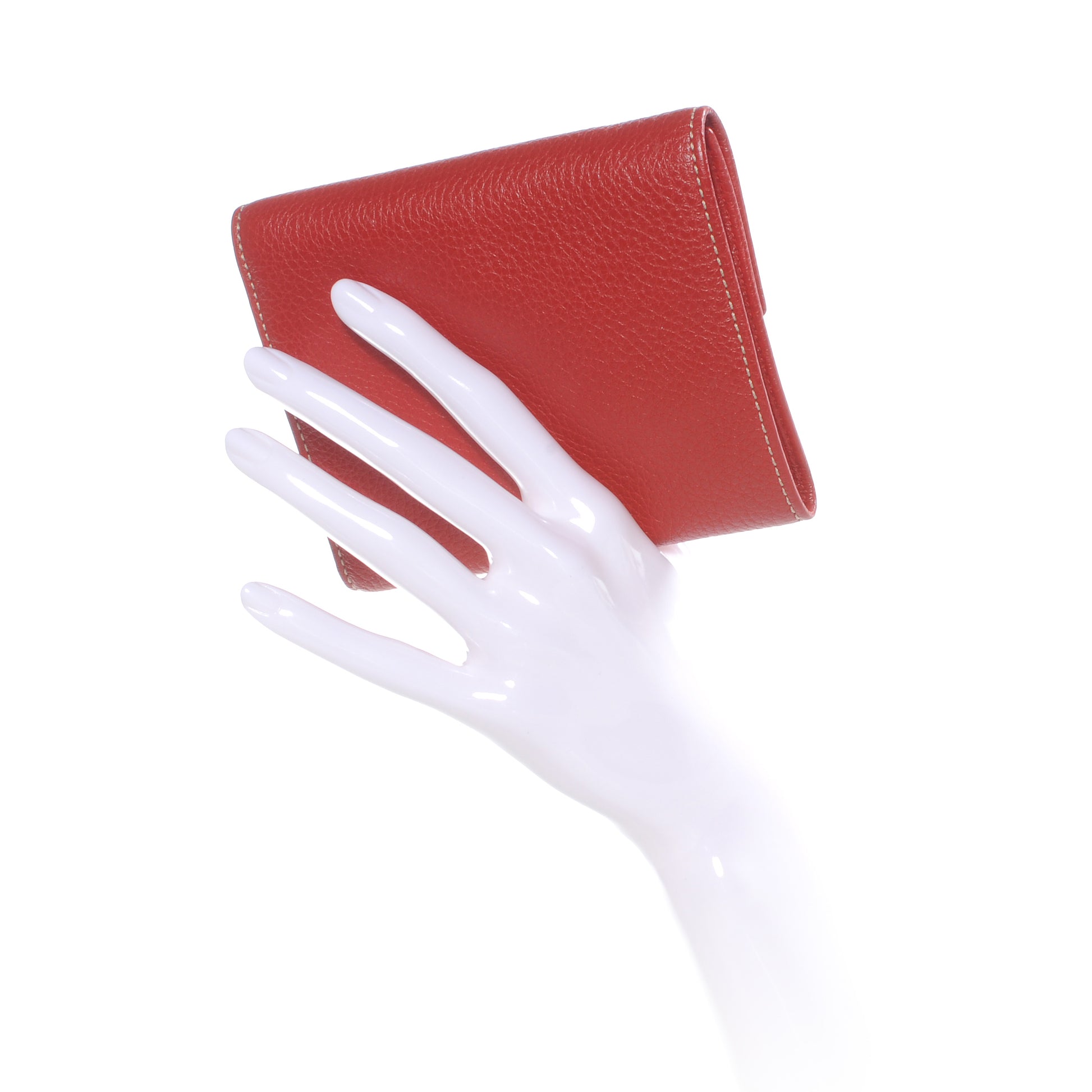 Prada Vitello Daino Compact Push Lock Wallet Rosso 2 of 8