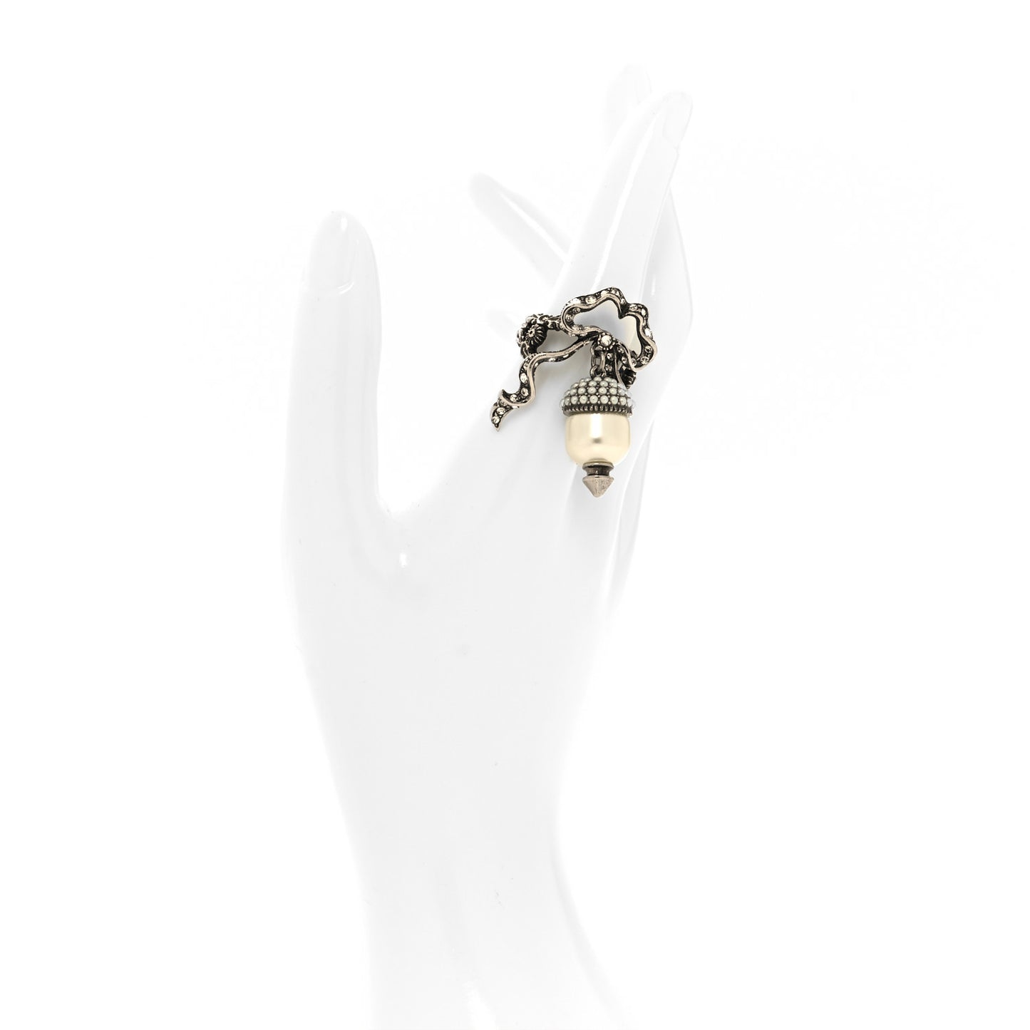 Metal Crystal Pearl Ring M 56/7.5 Silver