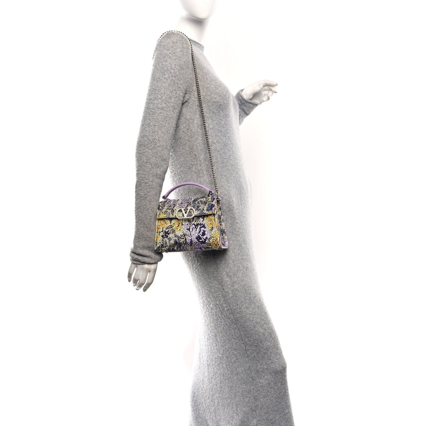 Crystal Embroidered Floral Mini Vsling Top Handle Bag Multicolor