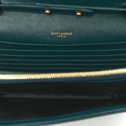 Saint Laurent Grain De Poudre Mixed Matelasse Triquilt Monogram Chain Wallet Sea Turquoise 6 of 9