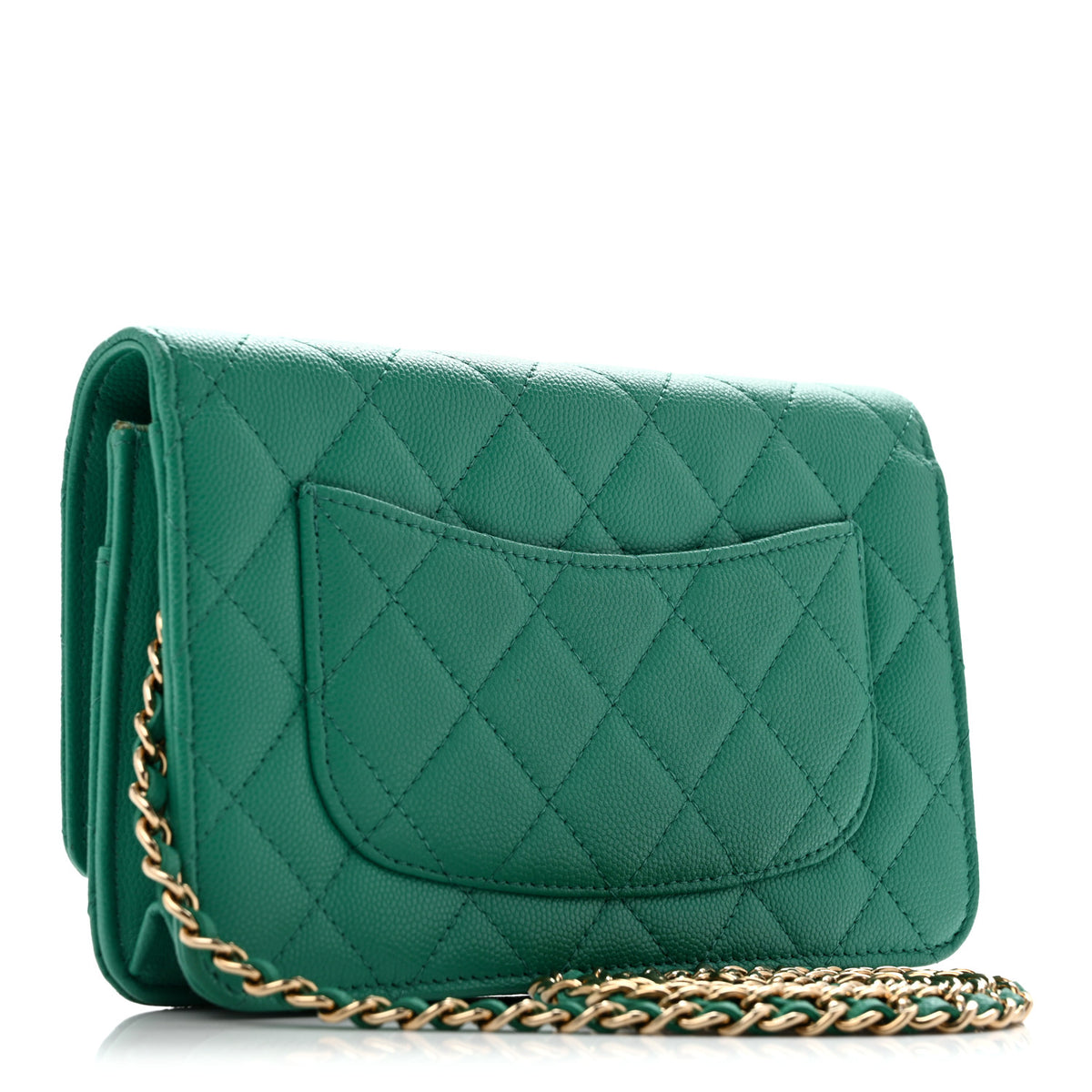 Caviar Quilted Perforated Metal CC Wallet on Chain WOC Green